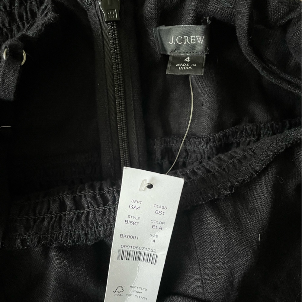 NWT J.Crew Smocked Tie-Front Black Linen Midi Dress – Size 4 - Picture 4 of 5